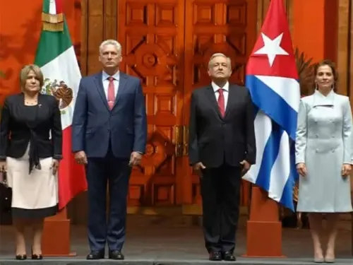 López Obrador recibe al presidente de Cuba en Palacio Nacional