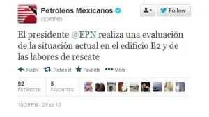 EPN supervisa labores de rescate en la Torre Pémex