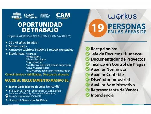 El ayuntamiento de Puebla ofrece oportunidades de empleo
