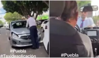 Conductor de aplicación en Puebla choca y se da a la fuga con víctima sobre el cofre; video se vuelve viral