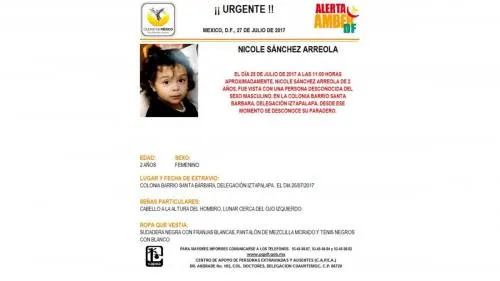 PGJ-CDMX activa la Alerta Amber; se busca a menor de 2 años