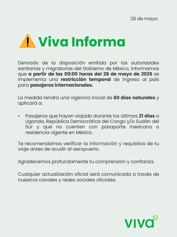 México restringe ingreso de viajeros por brote de ébola; refuerzan vigilancia rumbo al Mundial 2026