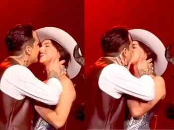 Christian Nodal sorprende a Ángela Aguilar en concierto y ella lo defiende de críticas