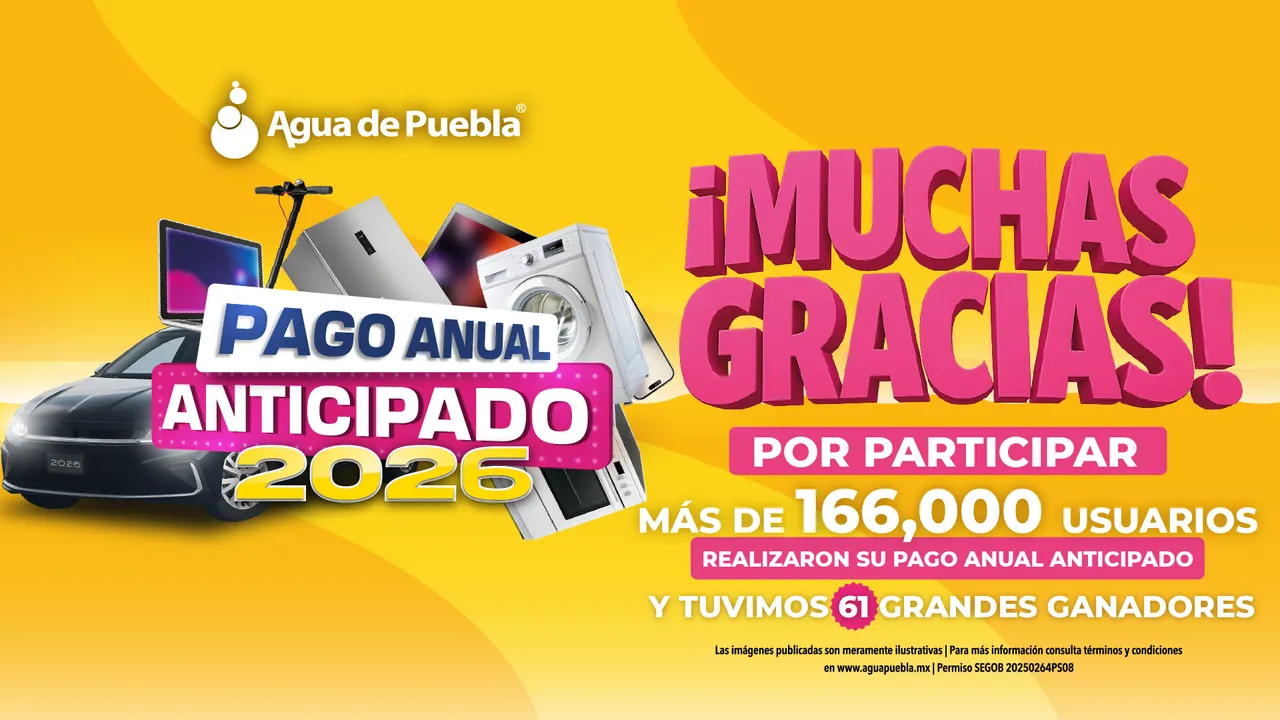 Segunda rifa de Agua de Puebla premiará a contribuyentes cumplidos con 60 artículos