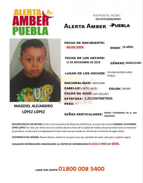Fiscalía General activó la Alerta Amber para localizar a Magdiel Alejandro López López, de 10 años