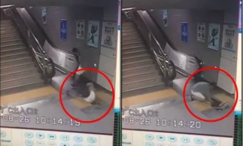 Video: Socavón en el piso del metro se traga a una mujer