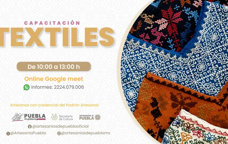 Brindará Gobierno de Puebla capacitaciones virtuales para artesanas y artesanos
