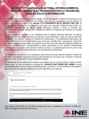INE detecta correo electrónico apócrifo solicitando información