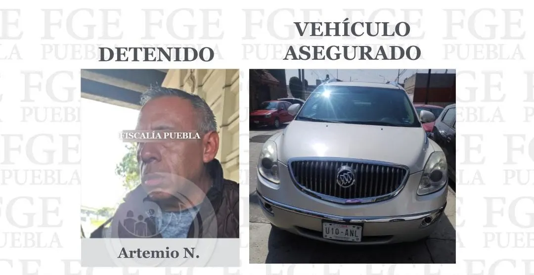 Detienen a un hombre con vehículo robado y metanfetamina en la ciudad de Puebla