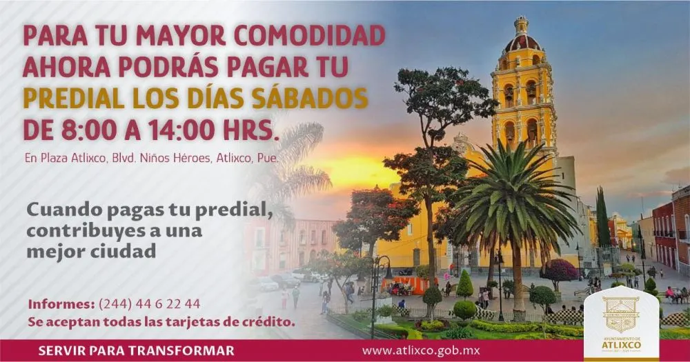 En Atlixco, Predial brindará servicio los días sábados.