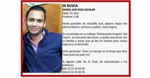 Se busca joven desaparecido en Puebla tras sismo