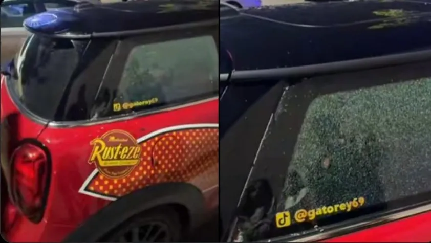 Dan cristalazo a Mini Cooper del influencer "Gato Rey" en Angelópolis