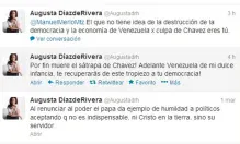 Tachan de ignorante a Augusta Díaz por comentario a favor de la muerte de Chávez