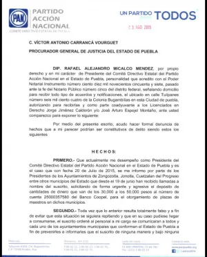 PAN presenta denuncia por solicitar dinero a nombre de Micalco