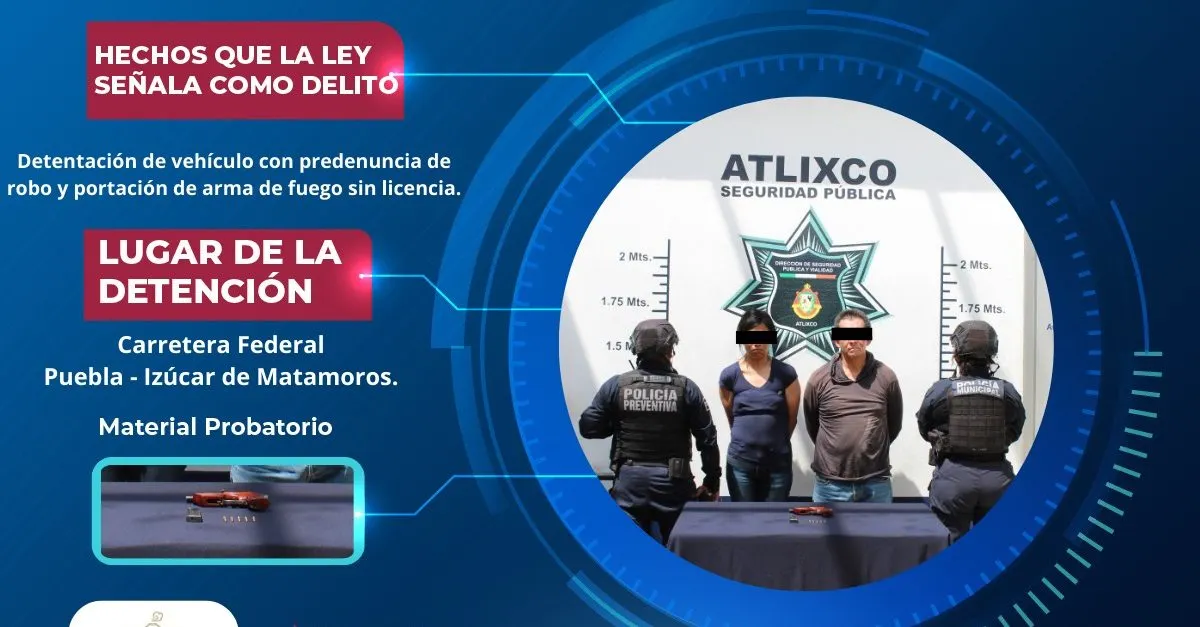 La SSC de Atlixco intercepta vehículo con reporte de robo y asegura arma de fuego