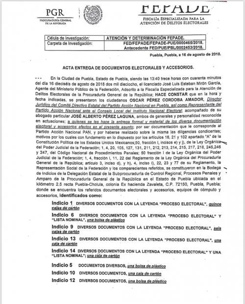 Éste es el documento con el que FEPADE devolvió al PAN las copias de actas electorales del Hotel MM