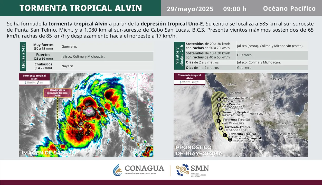 Tormenta tropical Alvin provocará lluvias intensas en más de 20 estados de México