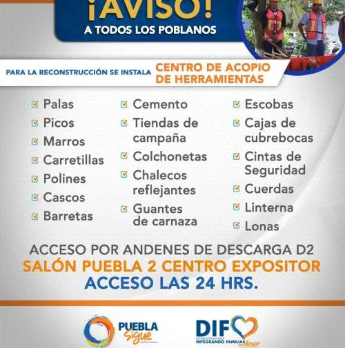Instala gobierno centro de acopio de herramientas para la reconstrucción de las zonas afectadas