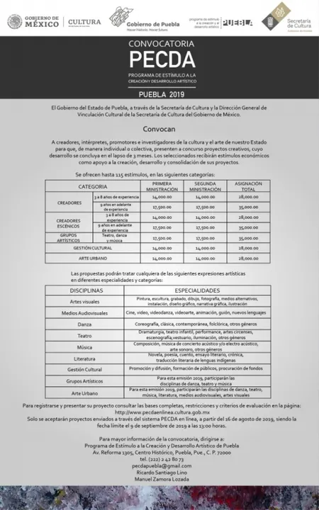 Secretaría de Cultura entregará 3.5 millones de pesos en estímulos del programa PECDA