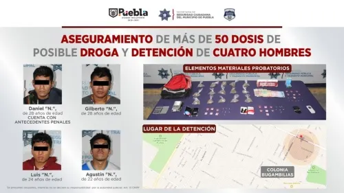 Detiene fuerzas municipales de Puebla a cuatro hombres