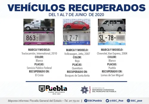 Durante la primera semana de junio, recuperó policía municipal de puebla siete vehículos con reporte