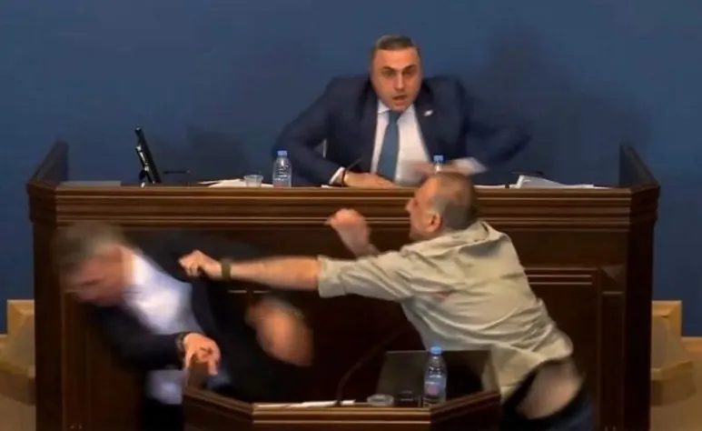 Se desata trifulca en Parlamento de Georgia por polémica ley