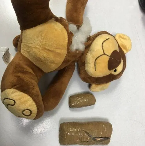 Abandonan un oso de peluche repleto de marihuana en el Aeropuerto Hermanos Serdán