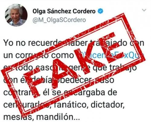 Desmiente Olga Sánchez Cordero supuesto tuit contra Vicente Fox