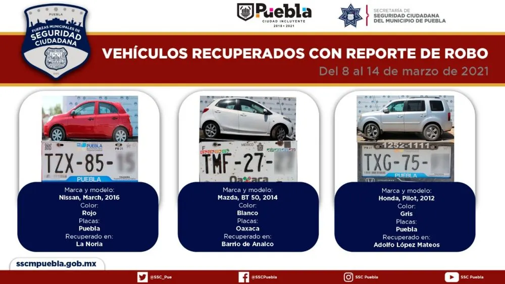 Remitió policía municipal de puebla 15 vehículos ante el agente del ministerio público
