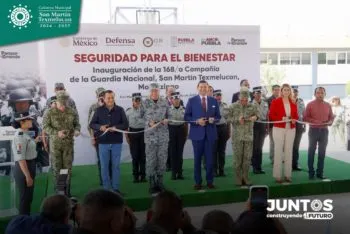 Gobernador Alejandro Armenta y edil Juan Manuel Alonso inauguran la 168/a Compañía de la Guardia Nacional en Moyotzingo