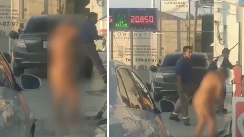Mujer aprovecha gasolinera y se baña ante falta de agua en Tijuana
