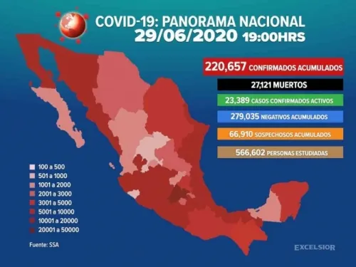 Suman 220,657 los casos positivos de covid-19 en México