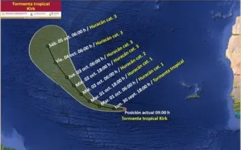 Se forma la tormenta tropical “Kirk” al este de Quintana Roo; podría convertirse en un poderoso huracán