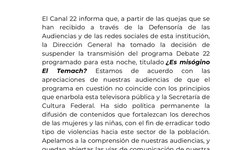 Canal 22 suspende el programa con "El Temach", influencer conocido por discursos misóginos