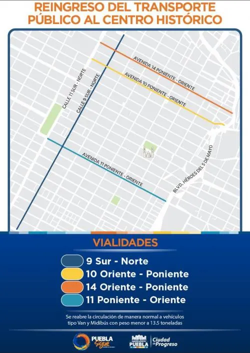 Estas son las vialidades en el CH de Puebla que abren circulación al transporte público