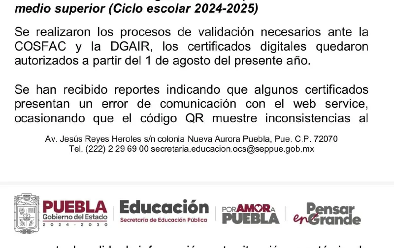 Certificados digitales de bachillerato contarán con validación corregida antes del 14 de agosto