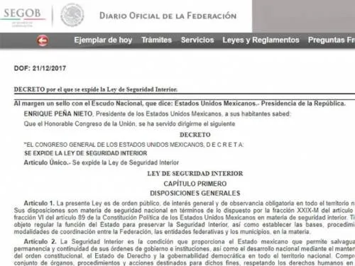 Publican decreto que expide la Ley de Seguridad Interior