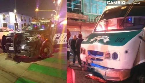 Patrulla choca contra transporte público y deja siete personas heridas