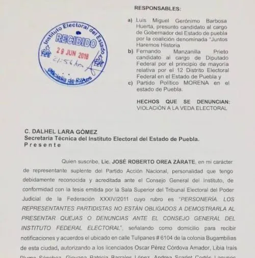 PAN Puebla interpone queja contra Morena por violar veda electoral