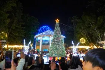 Autoridades y empresarios realizaron el encendido del Árbol de Navidad en el zócalo de Texmelucan