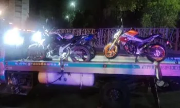 En operativo antiarrancones , aseguran autoridades municipales y estatales cuatro motocicletas en San Andrés Cholula