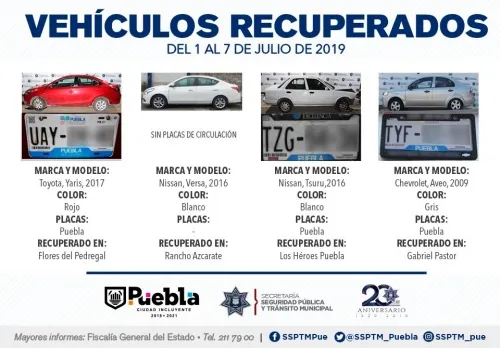 Recuperó SSPTM de Puebla siete vehículos con reporte de robo