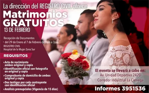 Ofrece Segob matrimonios gratuitos a parejas poblanas