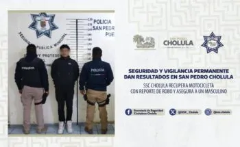 SSC Cholula recupera motocicleta con reporte de robo y asegura a un masculino