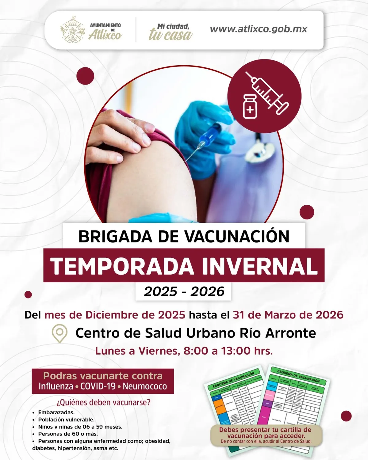 Ariadna Ayala invita a la brigada de vacunación invernal en Atlixco