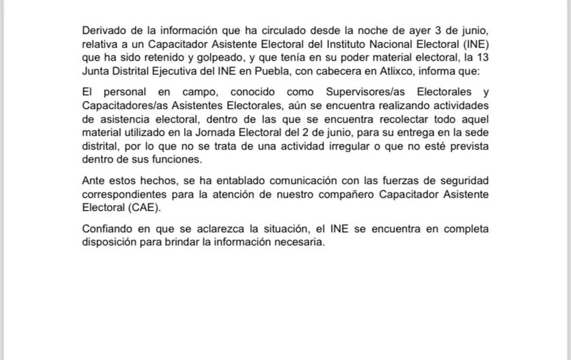 Simpatizantes del PRI en Atlixco golpean a capacitador del INE; lo señalan de estar cometiendo fraude 