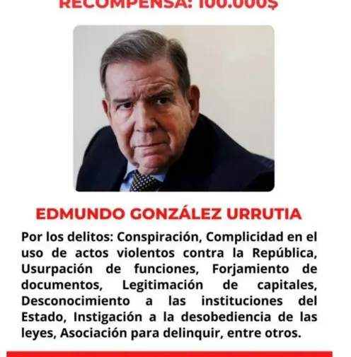 Gobierno de Venezuela ofrece recompensa de 100 mil dólares por captura de Edmundo González