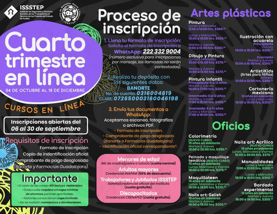 Invita ISSSTEP a talleres artísticos y deportivos del Centro de Bienestar Social y Cultural