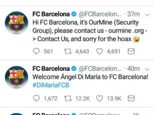 “Hackean” cuentas del Barça y anuncian fichaje de Di María
