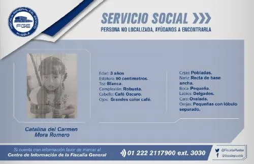 Fiscalía solicita el apoyo de la ciudadanía para ubicar a la menor Carmen Mora Romero
